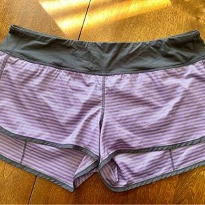 Women's Striped Purple and Gray Lululemon Shorts. Size 8/10